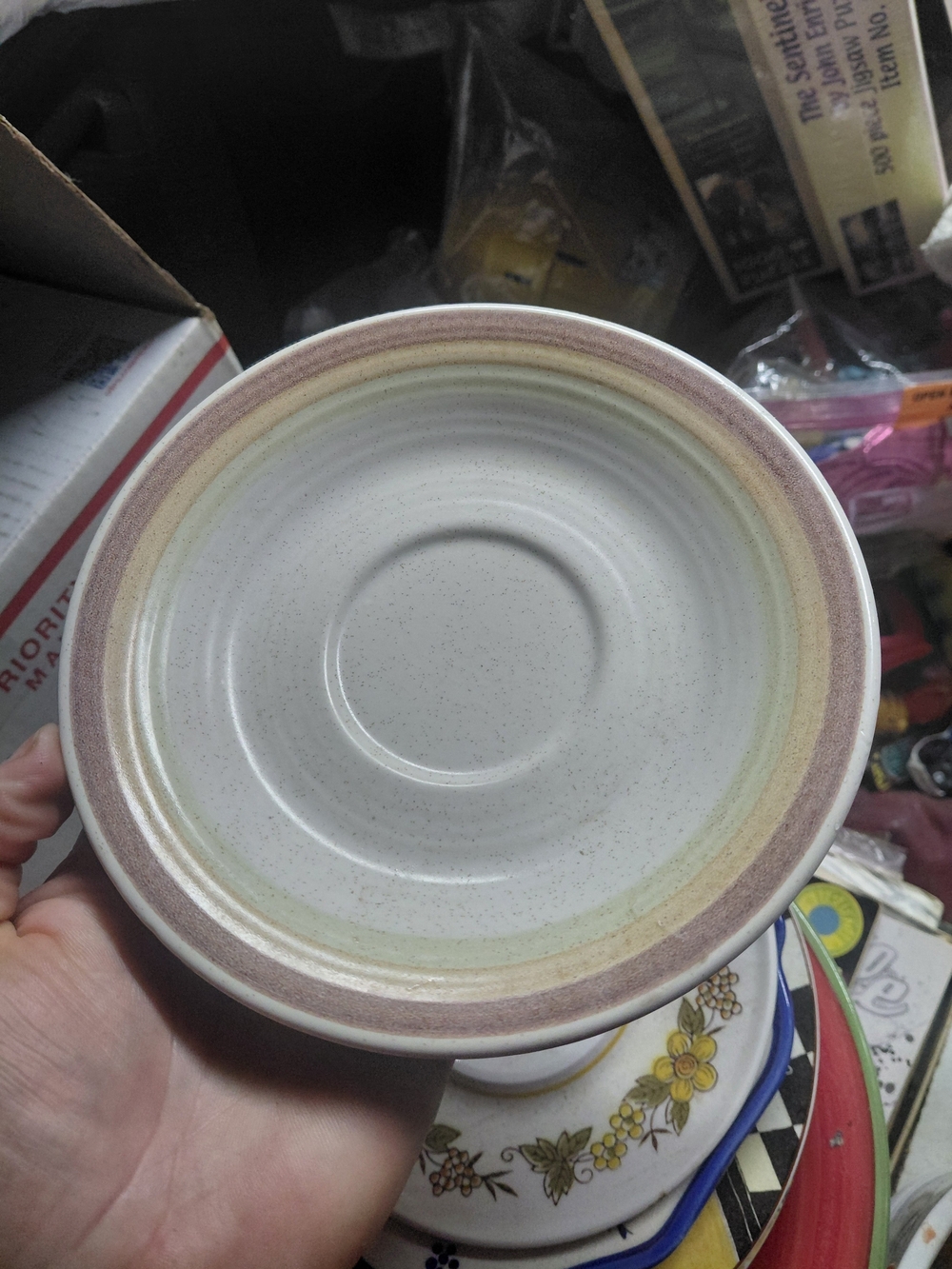 vintage ceramic saucer in the Franciscan Sierra Sand earthenware pattern.